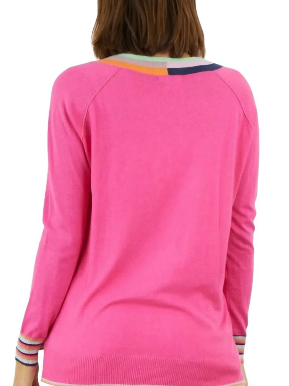 Zaket & Plover Preppy Silk Blend Stripe Detail V Neck Pink Multi Sweater Size XS